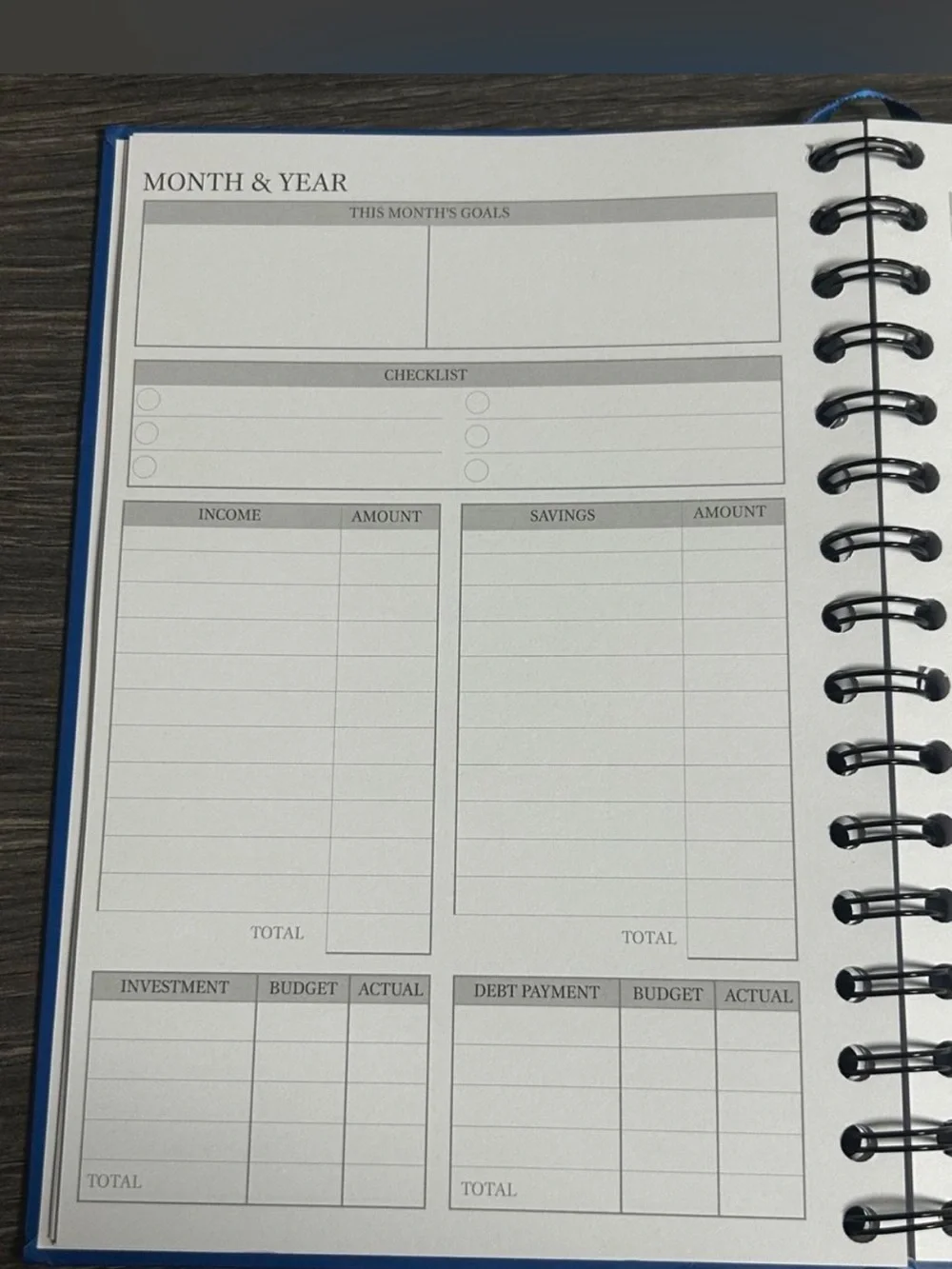 Budget Planner Spiral Notebook in Blue